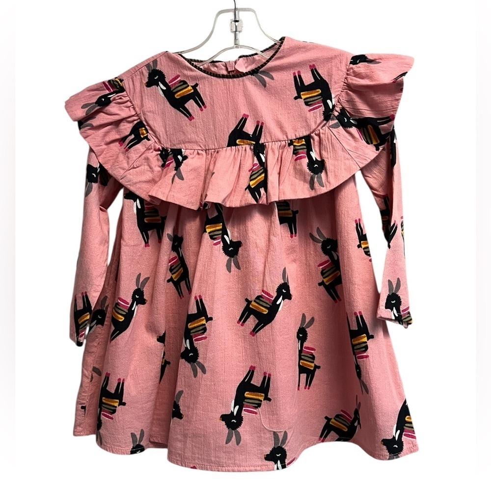 CATIMINI Toddler Pink Llama Print Long Sleeve Ruffle Dress - Size 2T